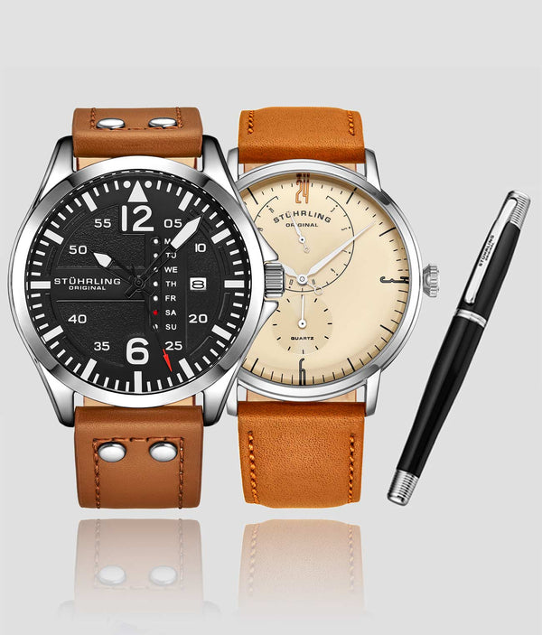 stührling Stührling Aeronaut 44mm Aviator Cabaletta Quartz 42mm and Stührling Signature Pen