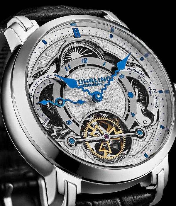 Stührling Stührling Celestial Timekeeper 1017 Dual Time Automatic 44mm Skeleton Watch