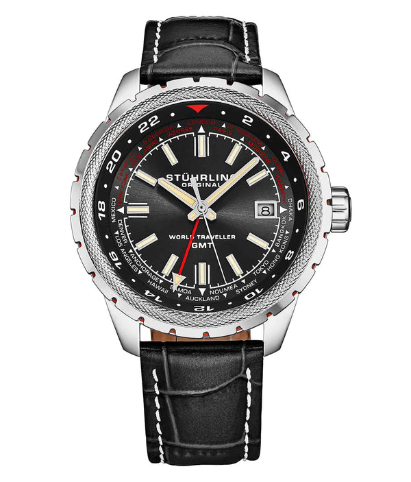 Stührling Stührling Global Voyager 1014 GMT 42mm World Timer Watch