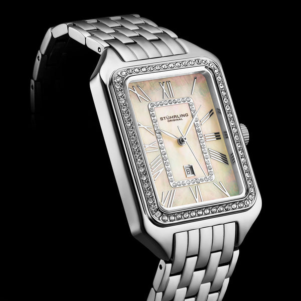 Stührling Stührling Lustra 4061 Rectangle Quartz Fashion Watch With Crystals 32mm
