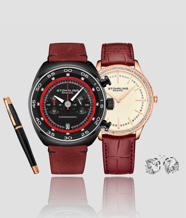 stührling Stührling Opposites Attract Quartz Duo with Signature Pen and Stud Earring