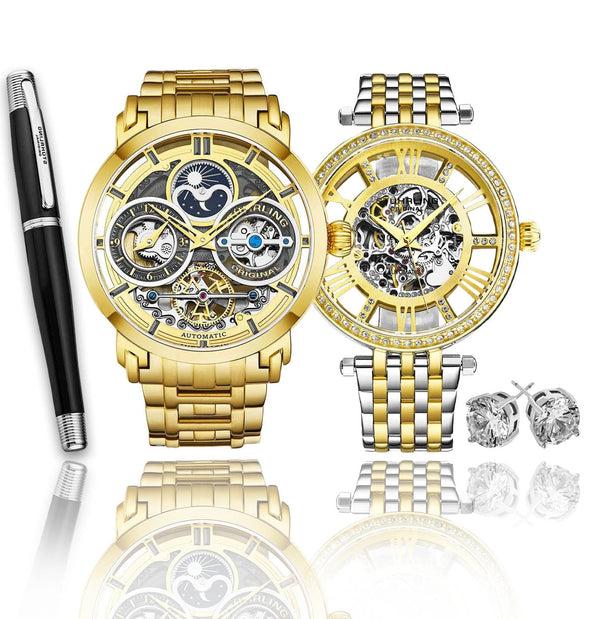 stührling Stührling Stunning Gold Combo Skeletons Duo with Signature Pen and Stud Earring