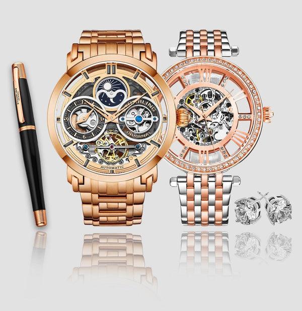 stührling Stührling Stunning Skeletons Rose Duo with Signature Pen and Stud Earring