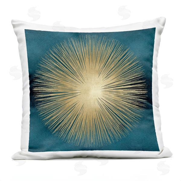 Stupell Industries Abby Young | Abstract Deco Sunburst Shape Over Dark Blue Printed Throw Pillow
