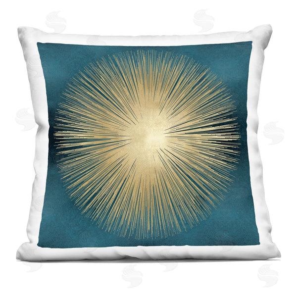stupell industries Abby Young | Abstract Deco Sunburst Shape Over Dark Blue Printed Throw Pillow