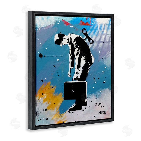 Stupell Industries AbcArtAttack | Street Style Wind Up Toy Businessman Modern Splatter Wall Art