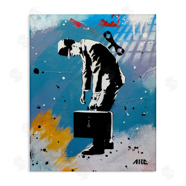 stupell industries AbcArtAttack | Street Style Wind Up Toy Businessman Modern Splatter Wall Art