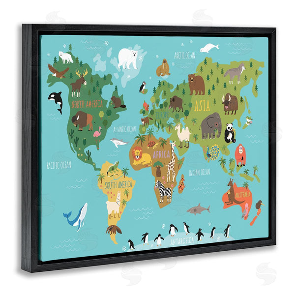 Stupell Industries Abi Hall | Country Animals World Map Continents Wildlife Diagram Wall Art