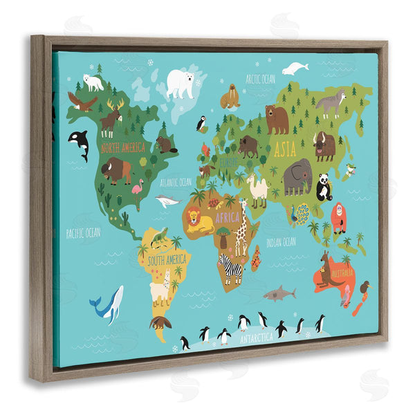 Stupell Industries Abi Hall | Country Animals World Map Continents Wildlife Diagram Wall Art