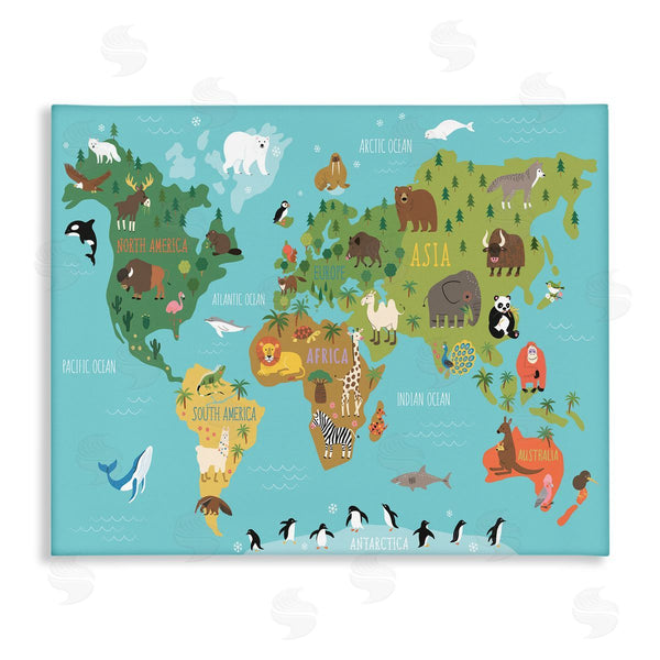 stupell industries Abi Hall | Country Animals World Map Continents Wildlife Diagram Wall Art