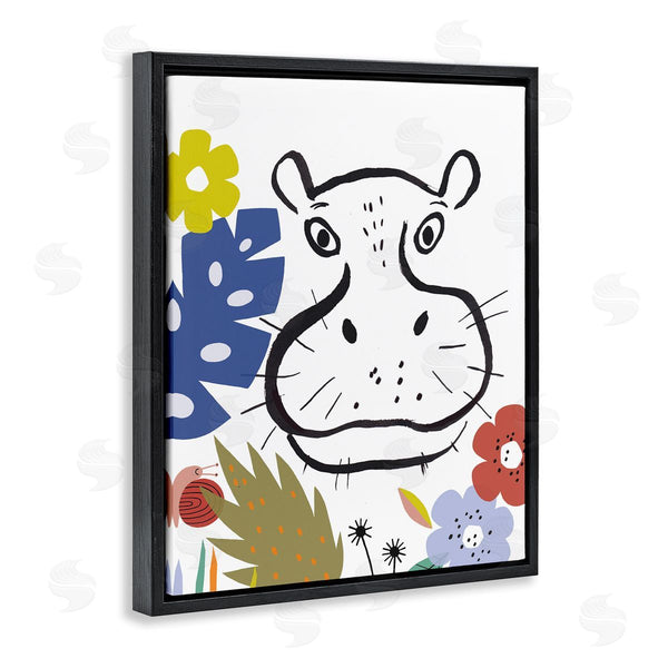 Stupell Industries Abi Hall | Hippopotamus Botanical Jungle Drawing Safari Portrait Wall Art
