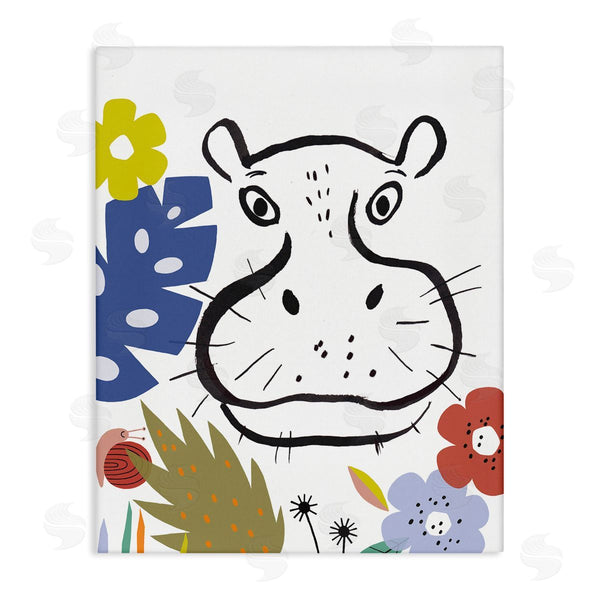 stupell industries Abi Hall | Hippopotamus Botanical Jungle Drawing Safari Portrait Wall Art