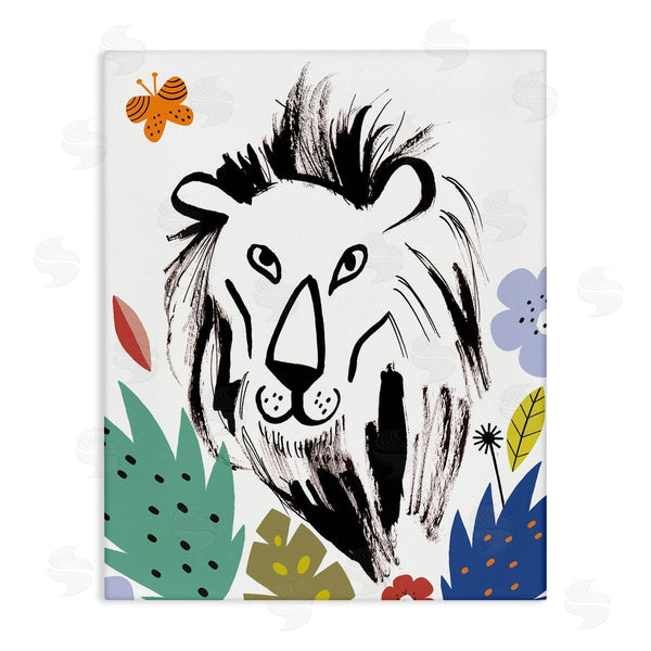 stupell industries Abi Hall | Lion Jungle Vegetation Butterfly Doodle Safari Cat Portrait Wall Art