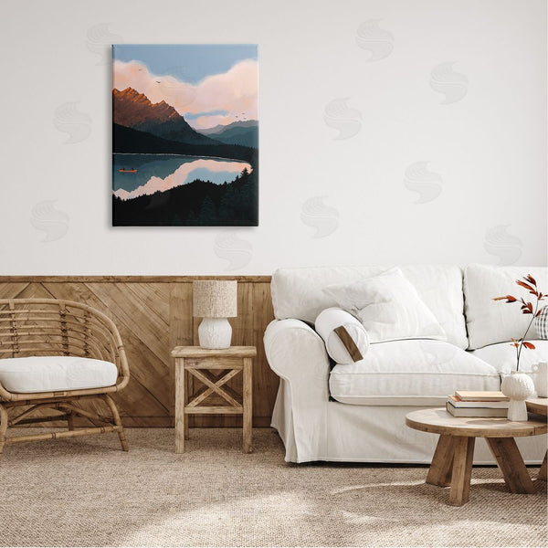 Stupell Industries Abi Hall | Mountain Range River Canoe Cloudy Wilderness Birds Wall Art