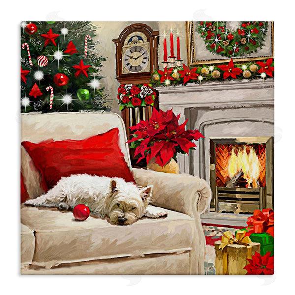 stupell industries Adam Sanderson | Cozy Dog by Holiday Mantle Wall Art