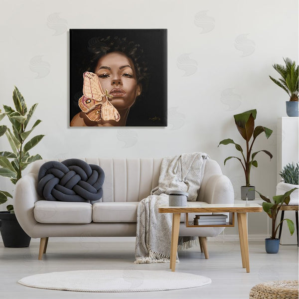 Stupell Industries Adekunle Adeleke | Surreal African Female Portrait Butterfly Insect Wood Nymph Wall Art