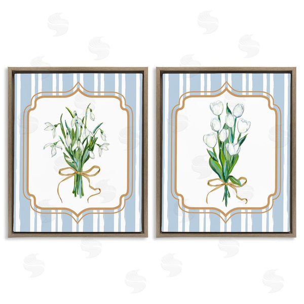 Stupell Industries Adonna Ebrahimi | White Flowers Classic Stripes Wall Art