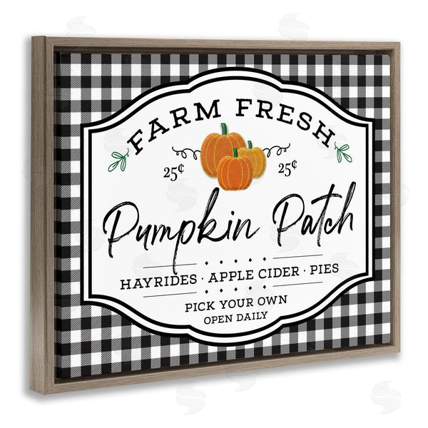 Stupell Industries AE Design | Farm Fresh Pumpkin Patch Sign Black Checkered Plaid