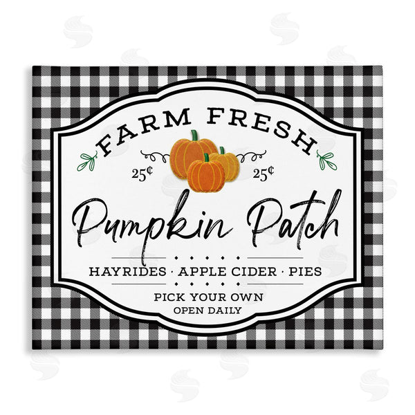 stupell industries AE Design | Farm Fresh Pumpkin Patch Sign Black Checkered Plaid