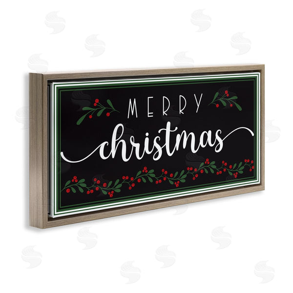 Stupell Industries AE Design | Merry Christmas Phrase Over Black Festive Holly