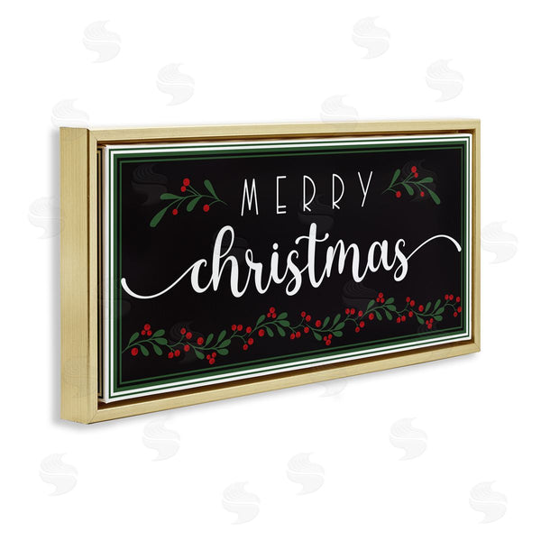 Stupell Industries AE Design | Merry Christmas Phrase Over Black Festive Holly