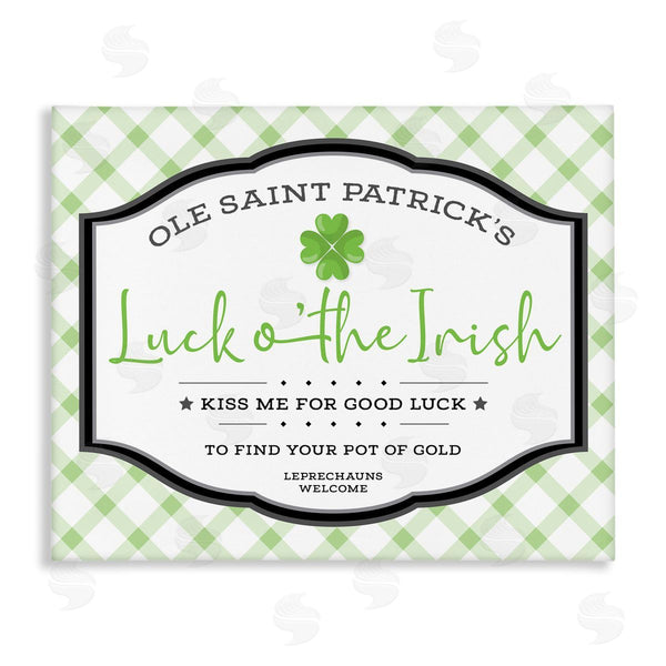 stupell industries AE Design | Saint Patrick's Luck o'the Irish Sign Green Plaid Wall Art