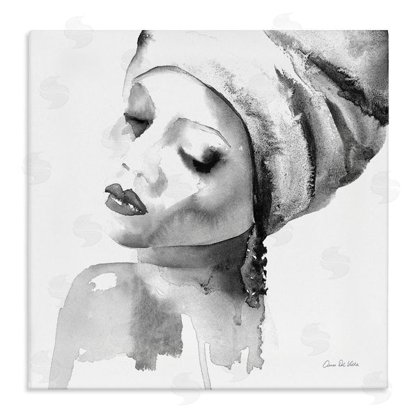 stupell industries Aimee Del Valle | Woman With Headwrap Tranquil Black White Watercolor Portrait Wall Art