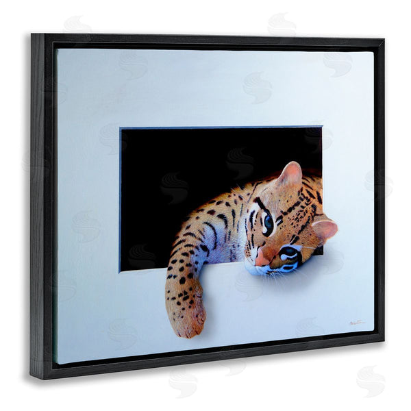 Stupell Industries Alan Weston | Baby Ocelot Cat Relaxing Paw Dark Mysterious Space Wall Art