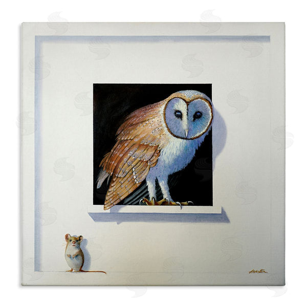 stupell industries Alan Weston | Barn Owl Peeking Little Hiding Mouse Painting Wall Art