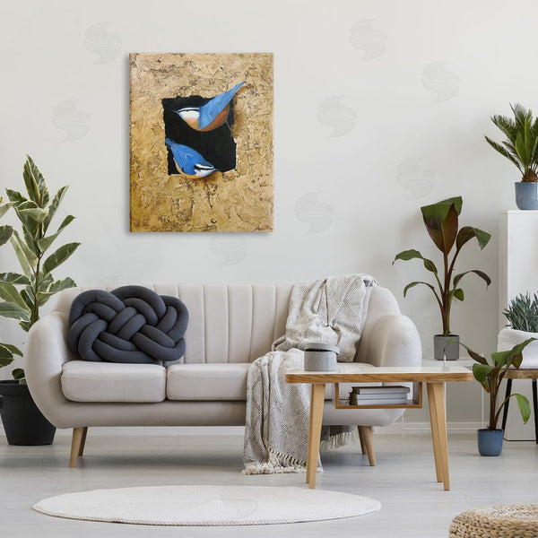 Stupell Industries Alan Weston | Blue Bird Pair Perched Rough Layered Structure Wall Art