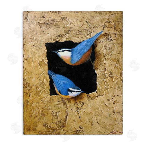 stupell industries Alan Weston | Blue Bird Pair Perched Rough Layered Structure Wall Art