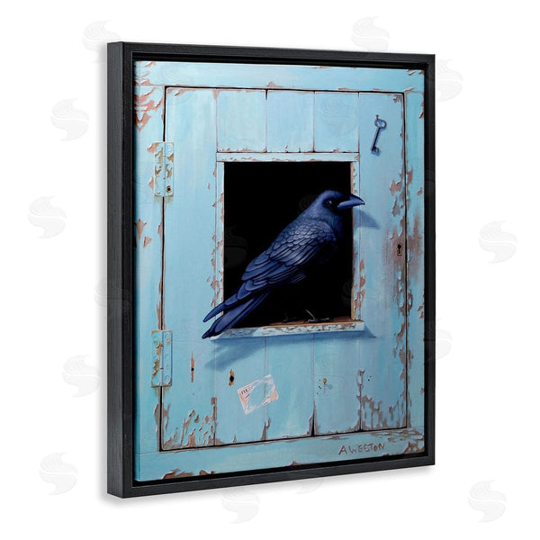 Stupell Industries Alan Weston | Crow Perched Rustic Blue Door Hanging Key Wall Art