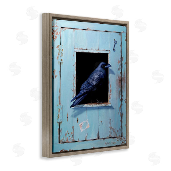 Stupell Industries Alan Weston | Crow Perched Rustic Blue Door Hanging Key Wall Art