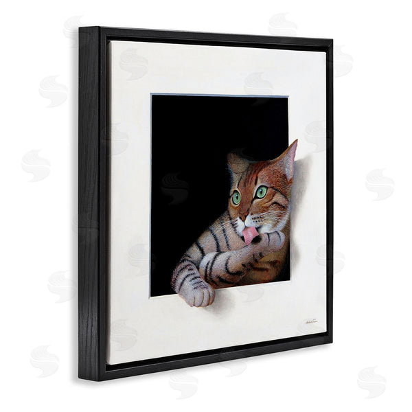 Stupell Industries Alan Weston | Manx Cat Grooming Green Eyes Optical Illusion Wall Art