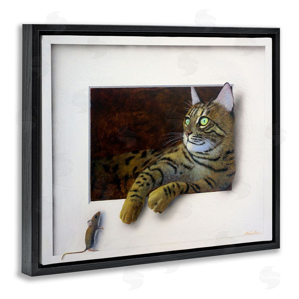 Stupell Industries Alan Weston | Manx Cat Resting Curious Mouse Peering Illusion Wall Art
