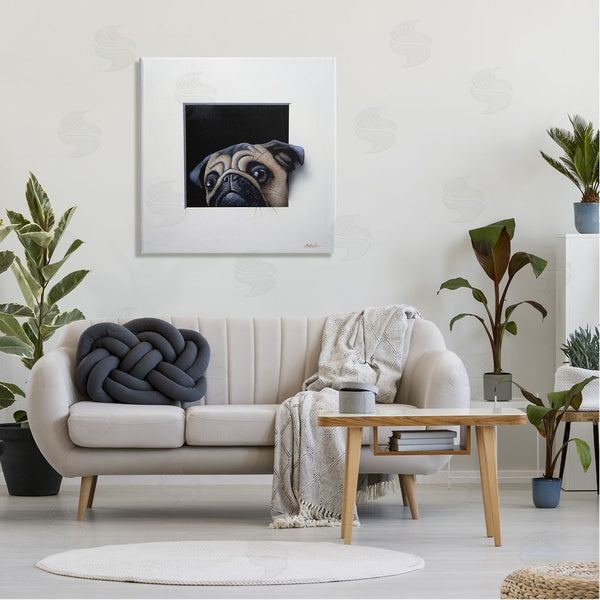 Stupell Industries Alan Weston | Pug Peeking Optical Illusion Square Detailed Painting Wall Art