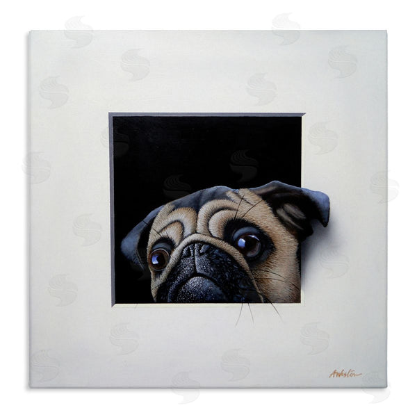 stupell industries Alan Weston | Pug Peeking Optical Illusion Square Detailed Painting Wall Art
