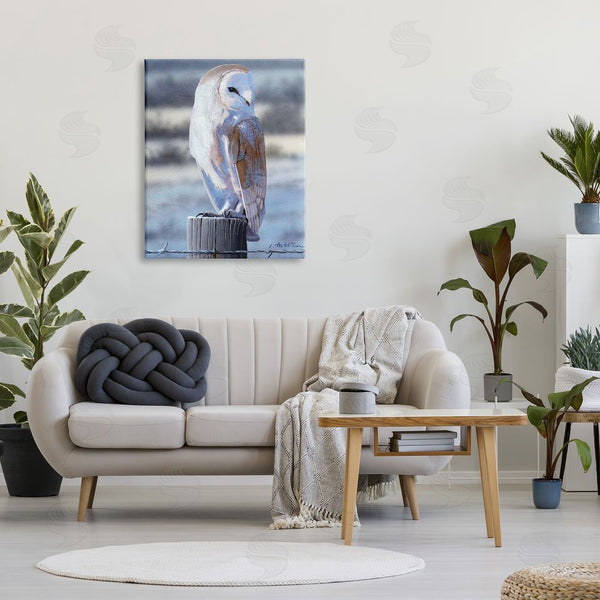 Stupell Industries Alan Weston | Serene Barn Owl Perched Snow Dusted Fence Wall Art