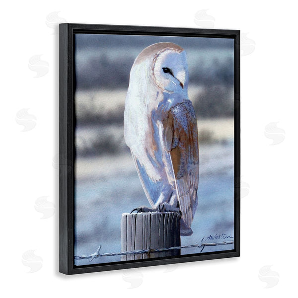 Stupell Industries Alan Weston | Serene Barn Owl Perched Snow Dusted Fence Wall Art