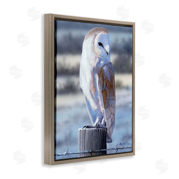 Stupell Industries Alan Weston | Serene Barn Owl Perched Snow Dusted Fence Wall Art