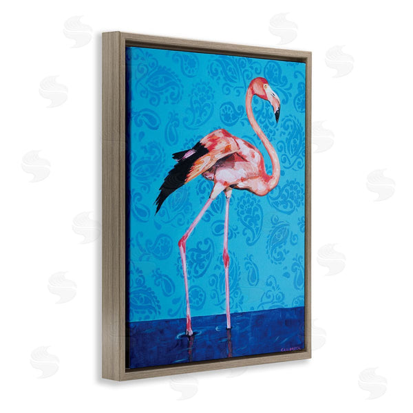 Stupell Industries Alana Clumeck | Pink Flamingo In Water Over Blue Paisley Pattern Wall Art