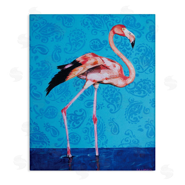 stupell industries Alana Clumeck | Pink Flamingo in Water over Blue Paisley Pattern Wall Art