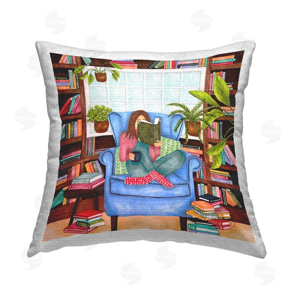 Stupell Industries Ale Saiz Studio | Girl Reading With Books Printed Throw Pillow