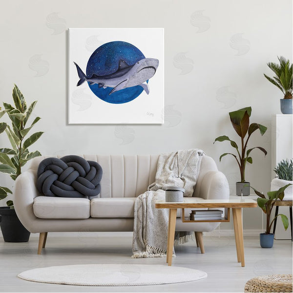 Stupell Industries Ale Saiz Studio | Great White Shark Swimming Starry Night Sky Wall Art