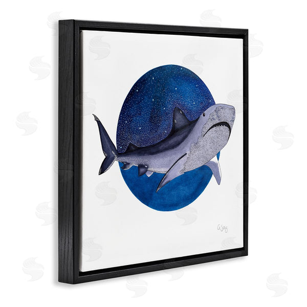 Stupell Industries Ale Saiz Studio | Great White Shark Swimming Starry Night Sky Wall Art