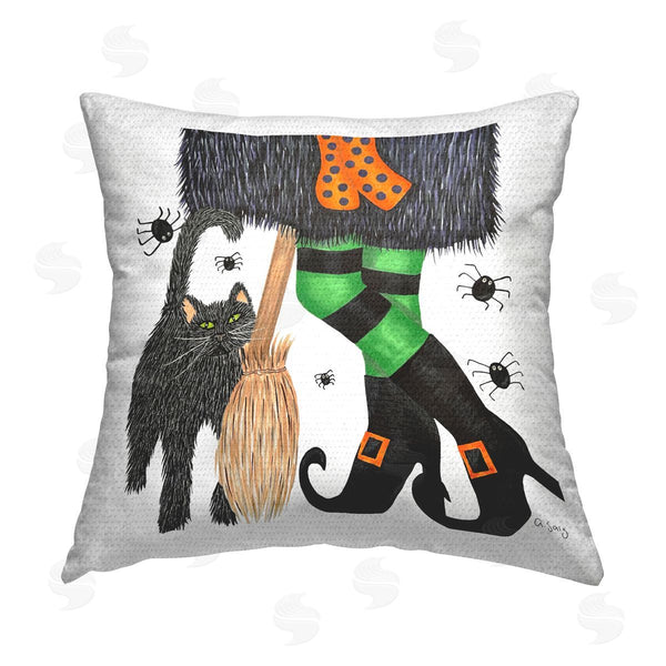 Stupell Industries Ale Saiz Studio | Halloween Witch & Black Cat Festive Printed Throw Pillow