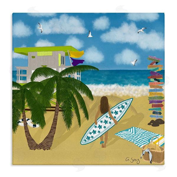 stupell industries Ale Saiz Studio | Surfer Girl Walking Tropical Beach Wall Art