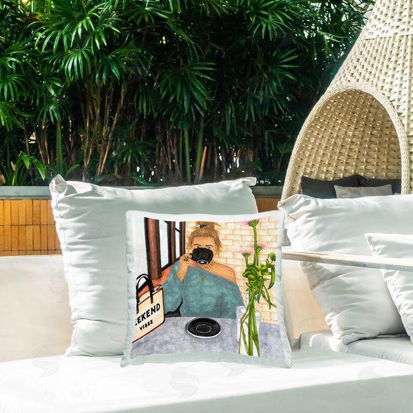 Stupell Industries Ale Saiz Studio | Weekend Vibes Woman Printed Throw Pillow