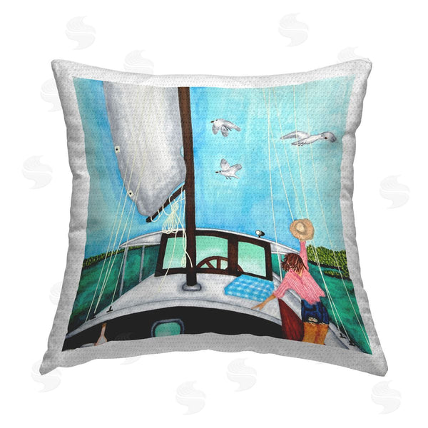 Stupell Industries Ale Saiz Studio | Woman On Summer Boat Printed Throw Pillow
