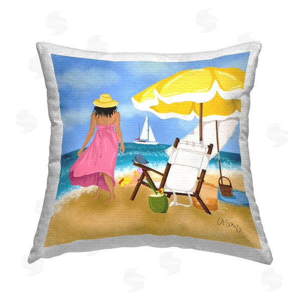 Stupell Industries Ale Saiz Studio | Woman Strolling Beach Printed Throw Pillow